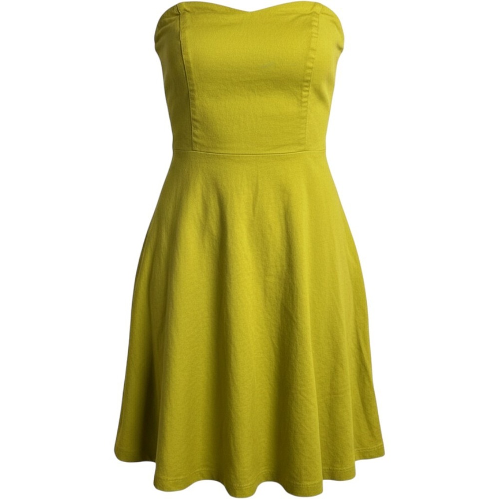 Monteau Los Angeles Chartreuse Green Strapless Linen Blend Pocket Dress XS